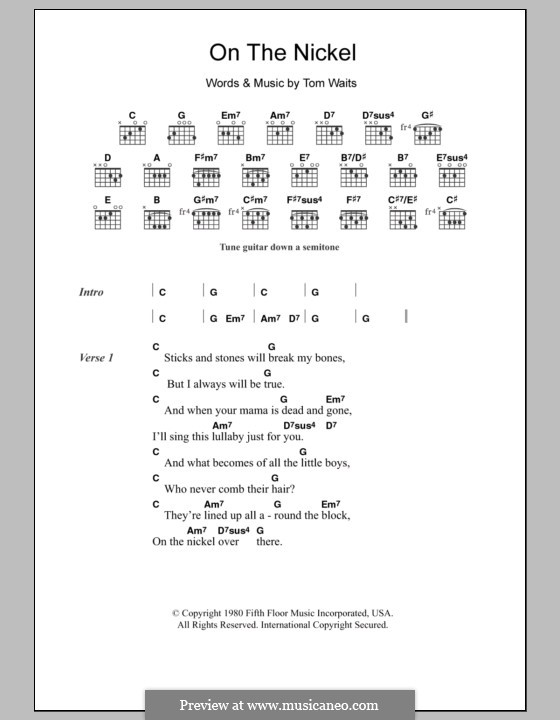 On the Nickel: Lyrics and chords by Tom Waits