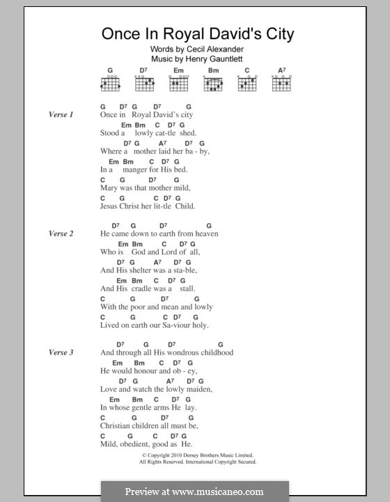 Once in Royal David's City (Printable scores): Lyrics and chords by Henry John Gauntlett