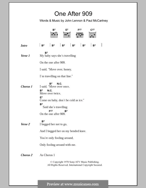 One After 909 (The Beatles): Lyrics and chords by John Lennon, Paul McCartney