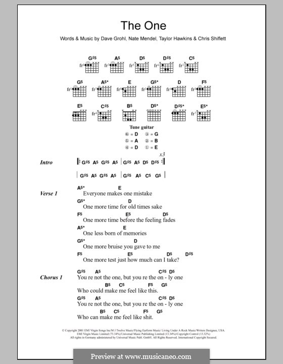 The One (Foo Fighters): Lyrics and chords by Christopher Shiflett, David Grohl, Nate Mendel, Taylor Hawkins