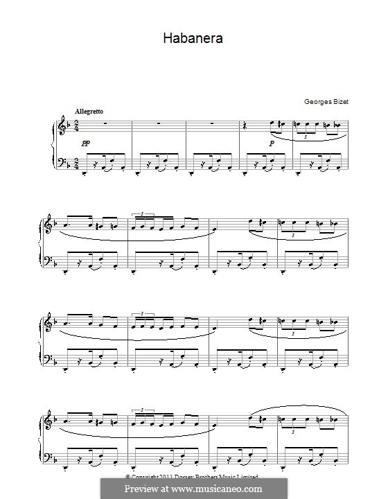 Habanera (Printable Scores): Version for easy piano by Georges Bizet