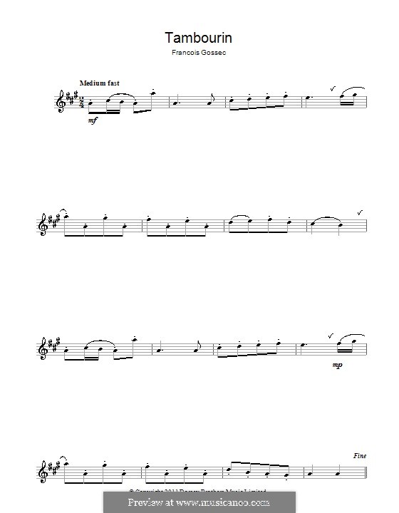 Tambourin in F Major: For saxophone by François Joseph Gossec