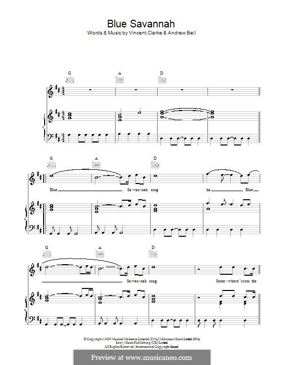 Blue Savannah (Erasure): For voice and piano (or guitar) by Andy Bell, Vince Clarke