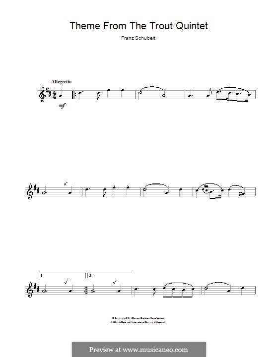 Quintet for Strings and Piano 'The Trout', D.667 Op.114: Movement IV (Theme). Version for flute by Franz Schubert