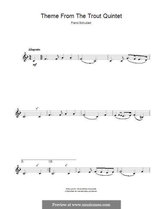Quintet for Strings and Piano 'The Trout', D.667 Op.114: Movement IV (Theme). Version for clarinet by Franz Schubert