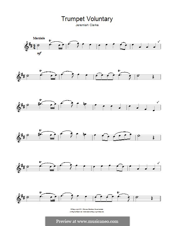 Prince of Denmark's March (Trumpet Voluntary), printable scores: For flute by Jeremiah Clarke