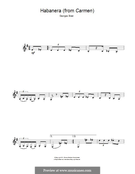 Habanera (Printable Scores): For clarinet by Georges Bizet