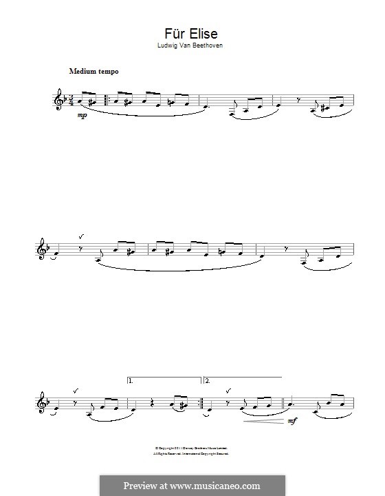 For Elise (Printable Scores), WoO 59: For clarinet by Ludwig van Beethoven