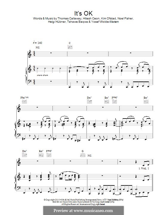 It's OK (Cee Lo Green): For voice and piano (or guitar) by Helgi Hübner, Hitesh Ceon, Kim Ofstad, Noel Fisher, Thomas Callaway, Tshawe Baqwa, Yosef Wolde-Mariam