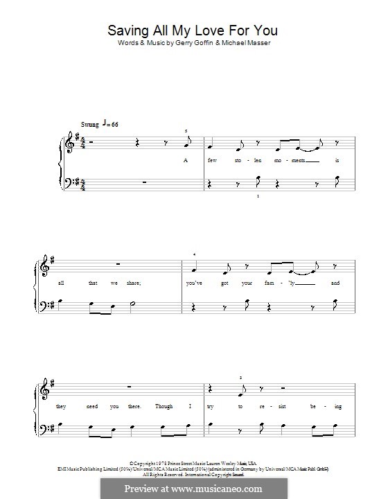 Saving All My Love for You (Whitney Houston): For easy piano by Gerry Goffin, Michael Masser