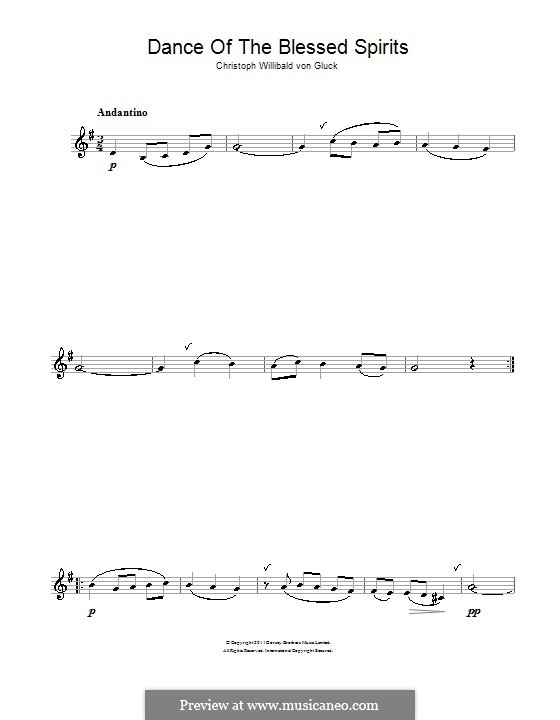 Dance of the Blessed Spirits: For clarinet by Christoph Willibald Gluck
