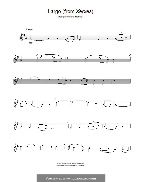 Largo (Ombra mai fu) printable score: For flute by Georg Friedrich Händel