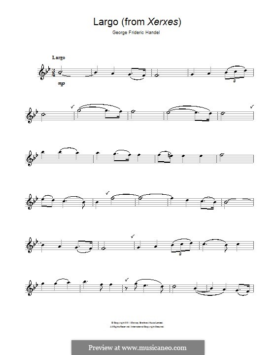 Largo (Ombra mai fu) printable score: For saxophone by Georg Friedrich Händel