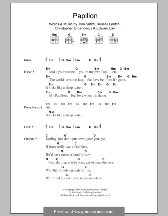 Papillon (Editors): Lyrics and chords by Christopher Urbanowicz, Edward Lay, Russell Leetch, Thomas Henry Smith