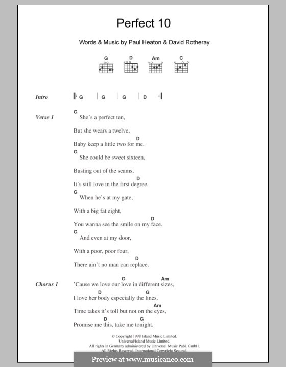 Perfect 10 (The Beautiful South): Lyrics and chords by David Rotheray, Paul Heaton