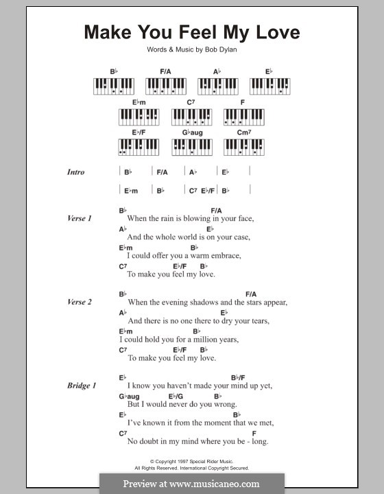 Make You Feel My Love: Lyrics and piano chords by Bob Dylan