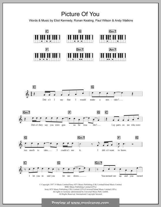 Picture of You (Boyzone): For keyboard by Andy Watkins, Eliot Kennedy, Paul Wilson, Ronan Keating
