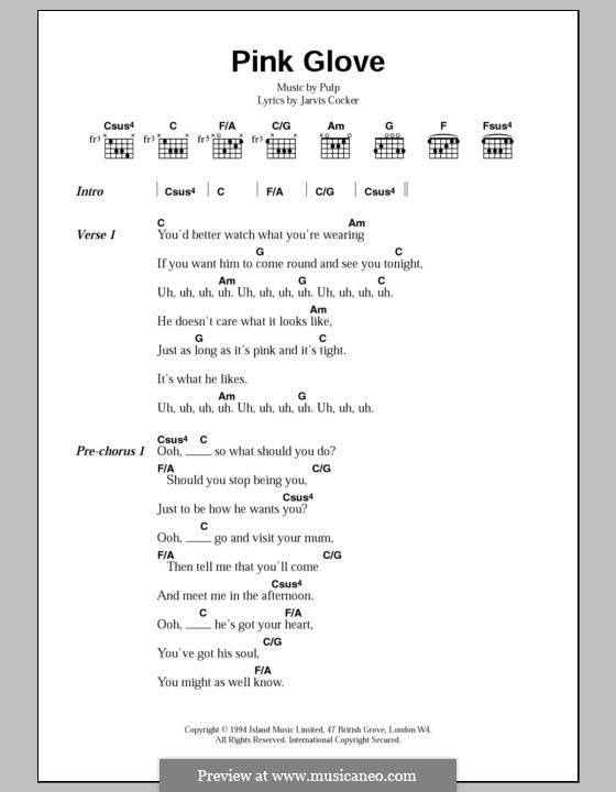 Pink Glove: Lyrics and chords by Pulp