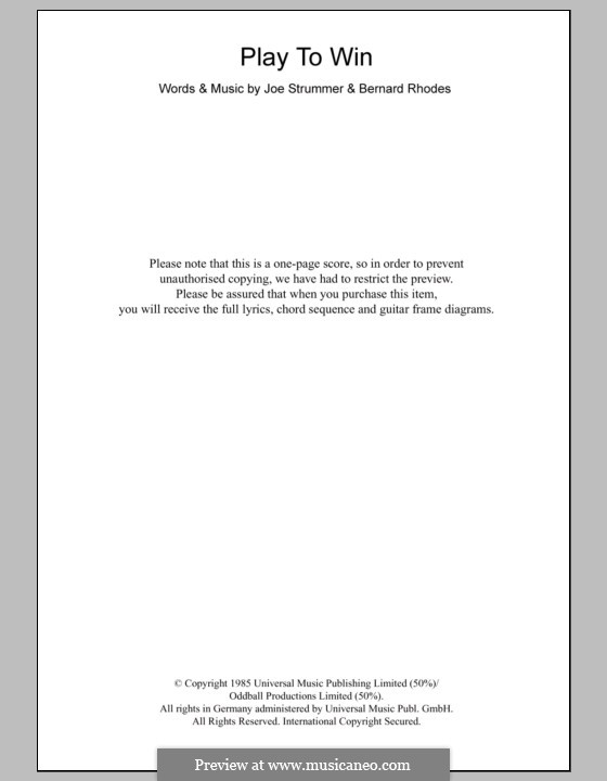 Play to Win (The Clash): Lyrics and chords by Bernard Rhodes, Joe Strummer