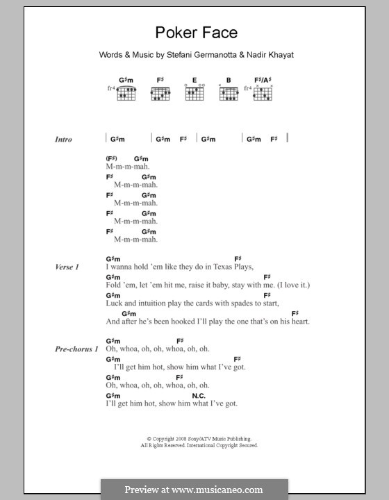 Vocal version: Lyrics and chords by RedOne, Stefani Germanotta