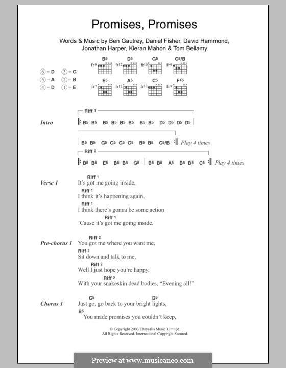 Promises Promises (The Cooper Temple Clause): Lyrics and chords by Benedict Gautrey, Daniel Fisher, David Hammond, Jonathan Harper, Kieran Mahon, Tom Bellamy