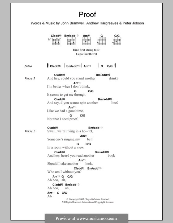 Proof (I am Kloot): Lyrics and chords by Andrew Hargreaves, John Bramwell, Peter Jobson