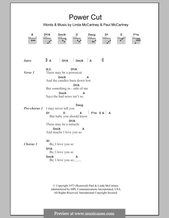 Power Cut: Lyrics and chords by Linda McCartney, Paul McCartney