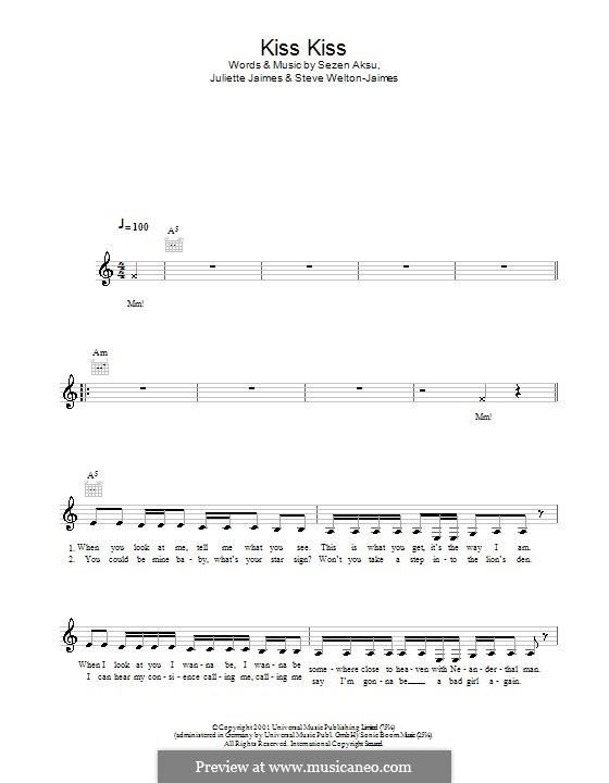 Kiss Kiss (Holly Valance): Melody line, lyrics and chords by Juliette Jaimes, Sezen Aksu, Steve Welton-Jaimes