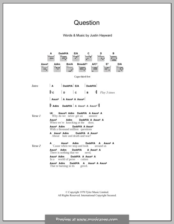 Question (The Moody Blues): Lyrics and chords by Justin Hayward