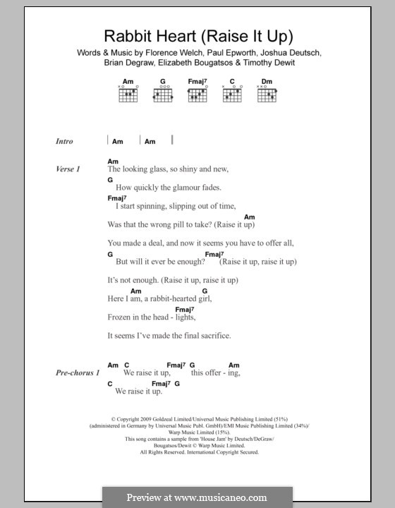 Rabbit Heart (Raise It Up): Lyrics and chords (Florence and The Machine) by Florence Welch, Paul Epworth