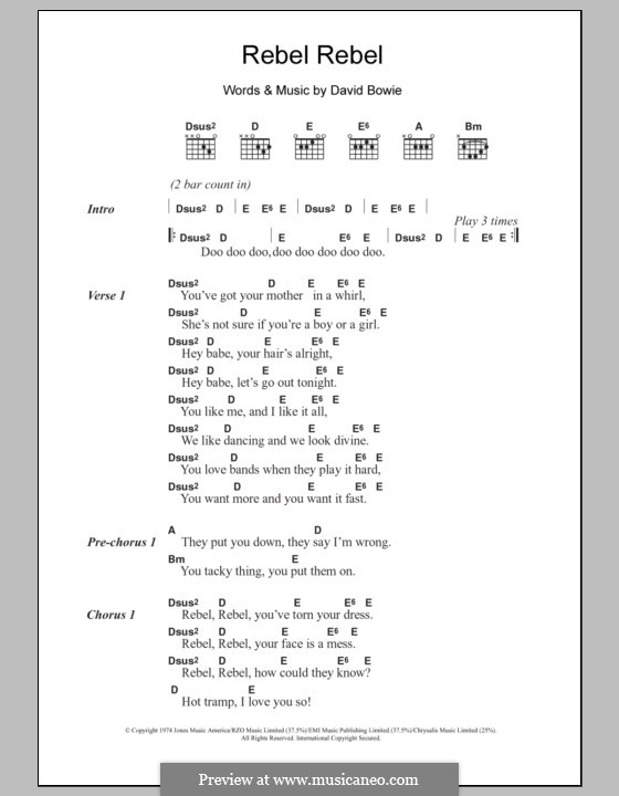 Rebel Rebel: Lyrics and chords by David Bowie