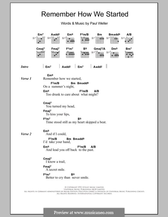 Remember How We Started: Lyrics and chords by Paul Weller