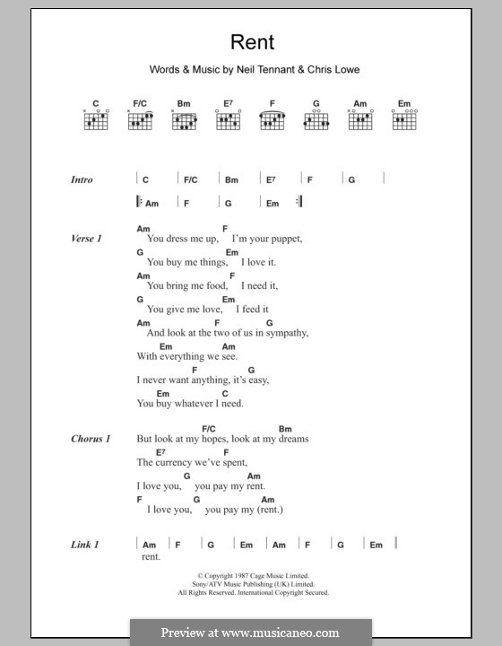 Rent (The Pet Shop Boys) by C. Lowe, N. Tennant - sheet music on MusicaNeo
