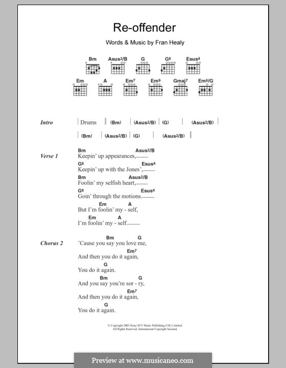 Re-Offender (Travis): Lyrics and chords by Fran Healy