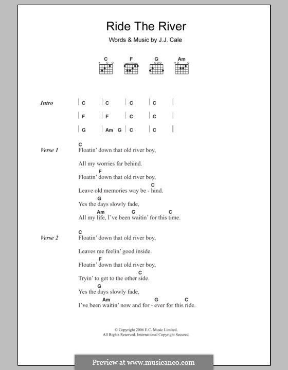 Ride the River: Lyrics and chords by J.J. Cale