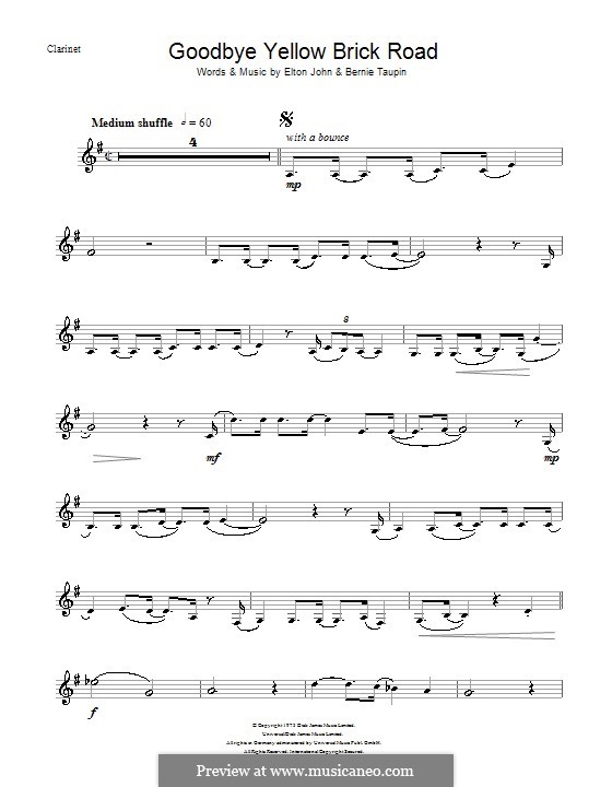 Goodbye Yellow Brick Road: For clarinet by Elton John