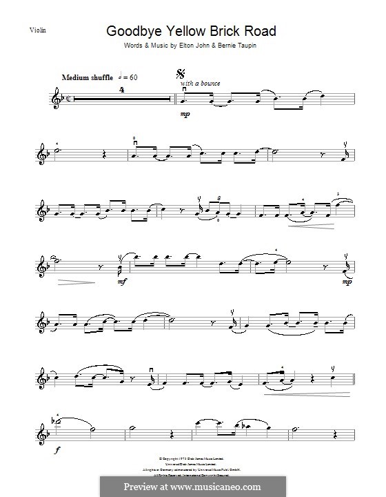 Goodbye Yellow Brick Road: For violin by Elton John