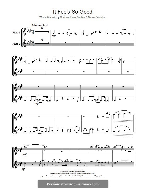 It Feels So Good (Sonique): For flute by Sonia Clarke, Linus Burdick, Simon Belofsky