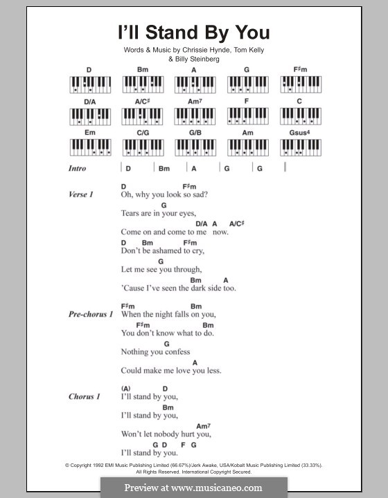 I'll Stand By You (The Pretenders): Lyrics and piano chords by Billy Steinberg, Chrissie Hynde, Tom Kelly