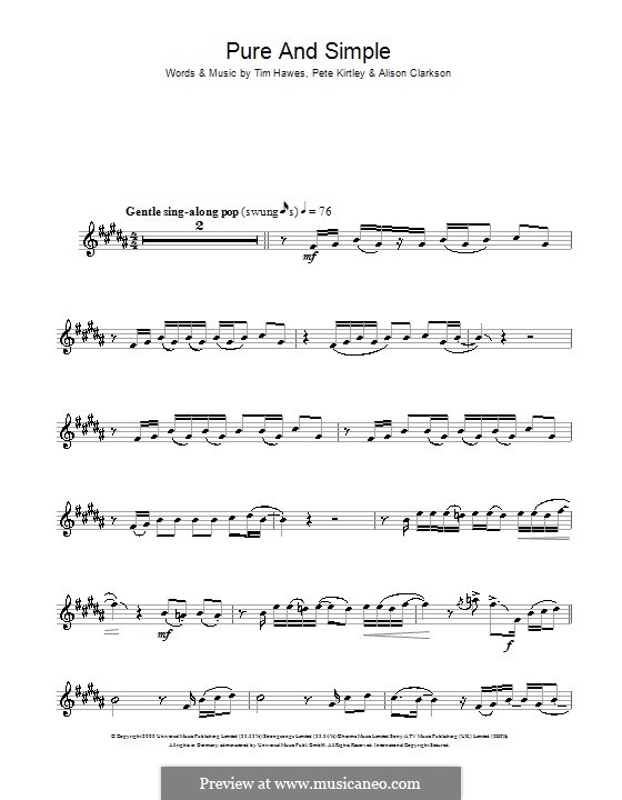 Pure and Simple (Hear'Say): For alto saxophone by Alison Clarkson, Pete Kirtley, Tim Hawes