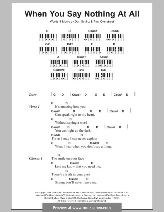 When You Say Nothing at All (Alison Krauss & Union Station): Lyrics and piano chords by Don Schlitz, Paul Overstreet