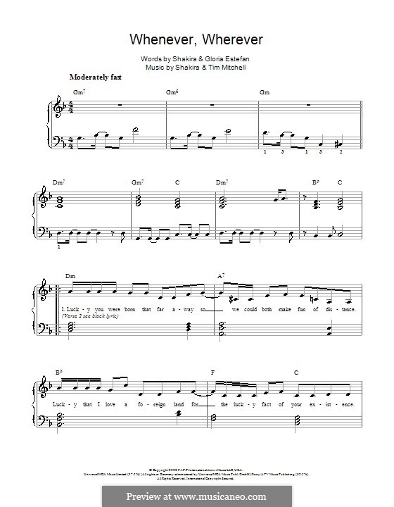 Whenever, Wherever: For easy piano by Shakira, Tim Mitchell