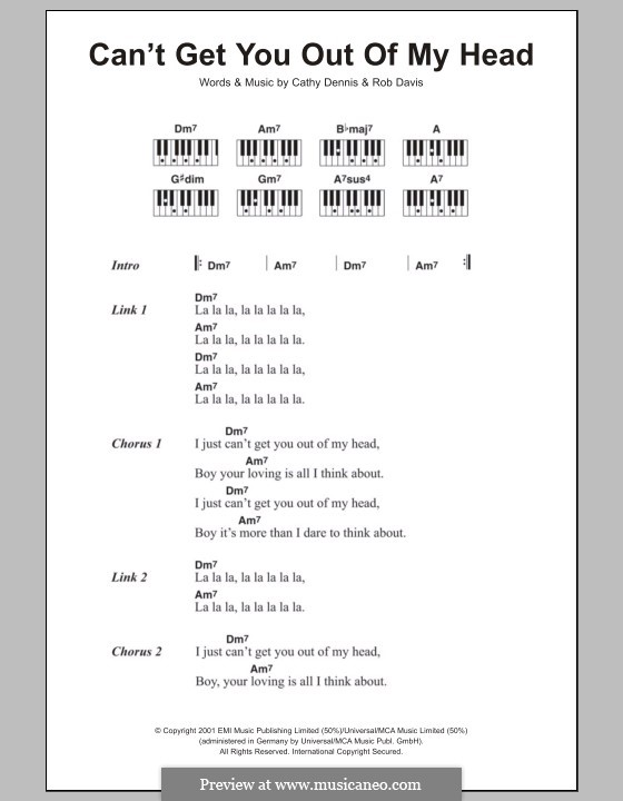 Can't Get You Out of My Head (Kylie Minogue): Lyrics and piano chords by Cathy Dennis, Robert Davis