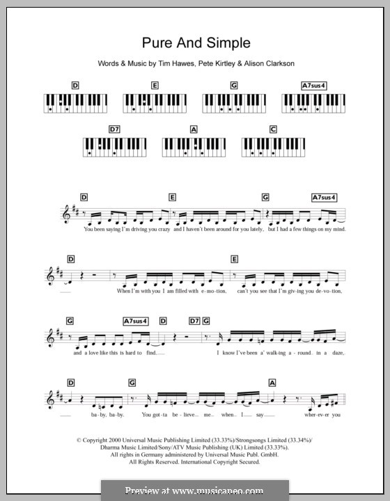 Pure and Simple (Hear'Say): For keyboard by Alison Clarkson, Pete Kirtley, Tim Hawes