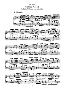 Falsche Welt, dir trau ich nicht (False World, I don't Trust You), BWV 52: Piano-vocal score by Johann Sebastian Bach