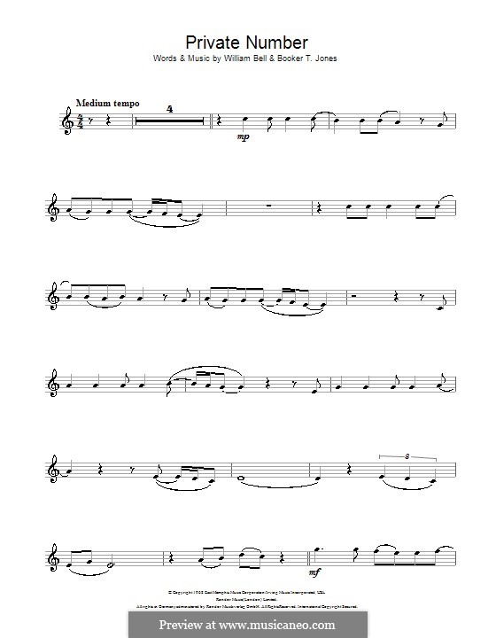Private Number (William Bell & Judy Clay): For flute by Booker T. Jones, William Bell