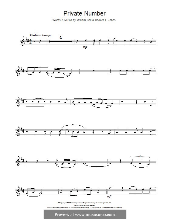 Private Number (William Bell & Judy Clay): For tenor saxophone by Booker T. Jones, William Bell