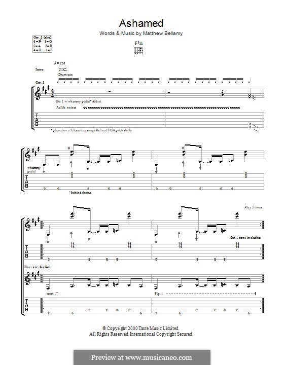 Ashamed (Muse): For guitar with tab by Matthew Bellamy