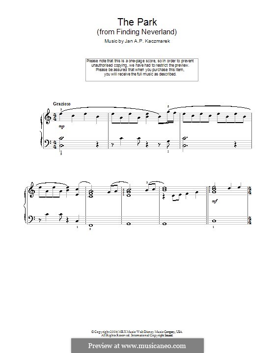 The Park (from Finding Neverland): For easy piano by Jan A.P. Kaczmarek