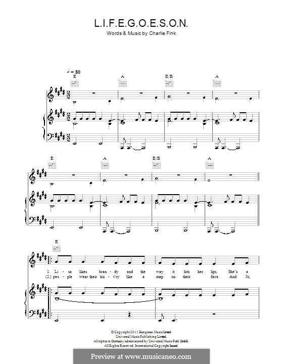 L.I.F.E.G.O.E.S.O.N. (Noah and The Whale): For voice and piano (or guitar) by Charlie Fink